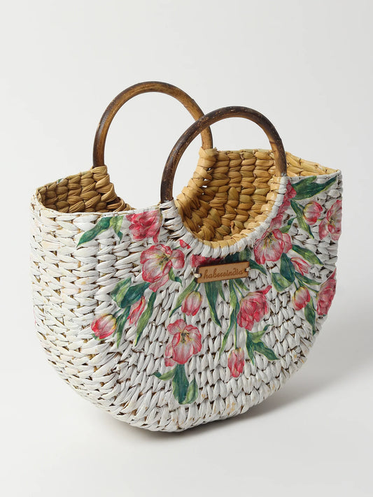 Handwoven Seagrass Half Moon Beach Bag, Women Handbag