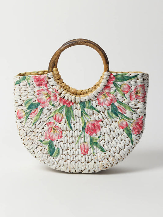 Handwoven Seagrass Half Moon Beach Bag, Women Handbag