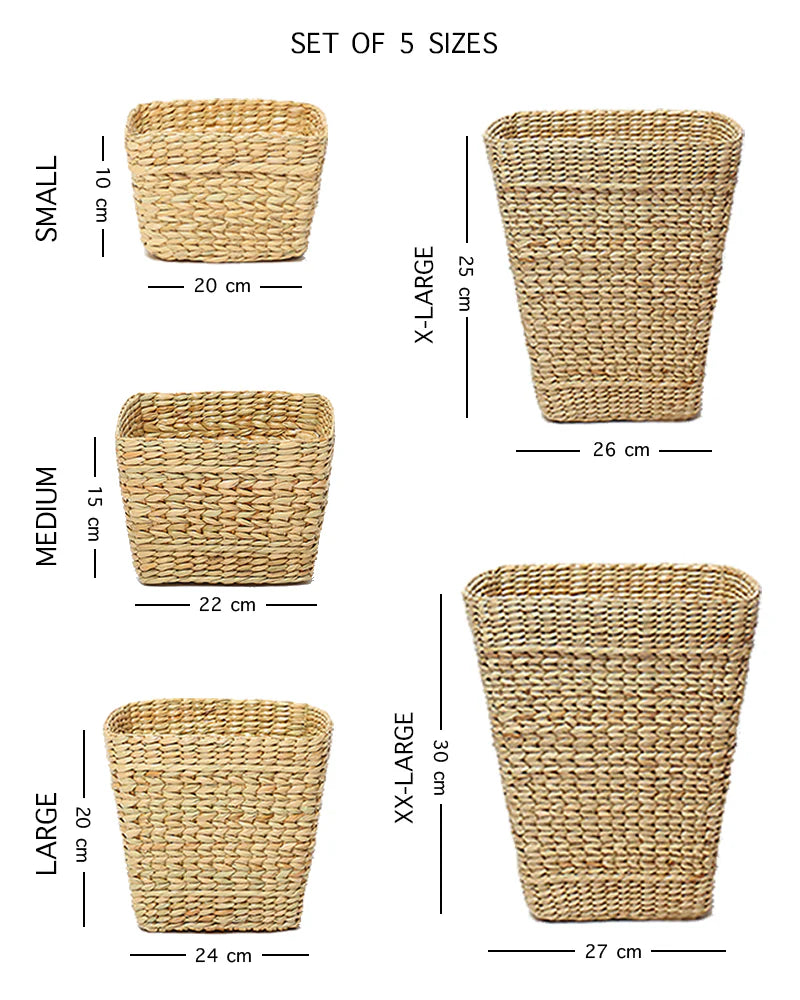 Handwoven Seagrass Dustbin Set of 5 for Stylish, Eco-Friendly, and Organized Home and Office Use