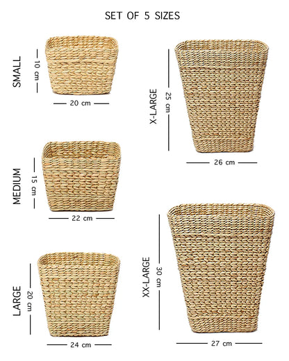 Handwoven Seagrass Dustbin Set of 5 for Stylish, Eco-Friendly, and Organized Home and Office Use