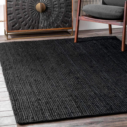 Textured Natural Black Rectangular Jute Floor Mat For Living Room