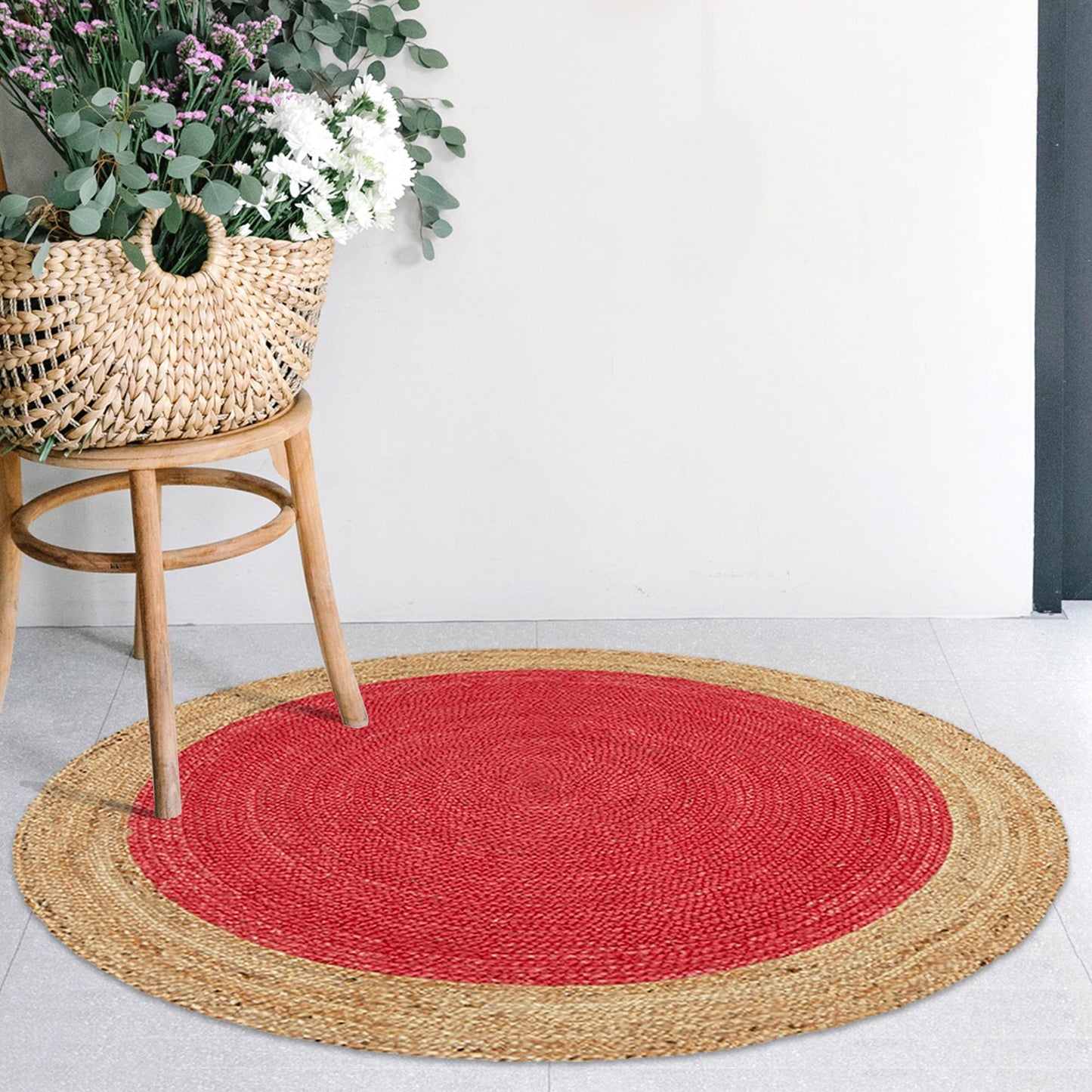 Handwoven Natural Round Jute Carpet For Living Room
