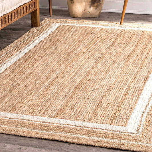 Textured Natural White Rectangular Jute Carpet For Living Room