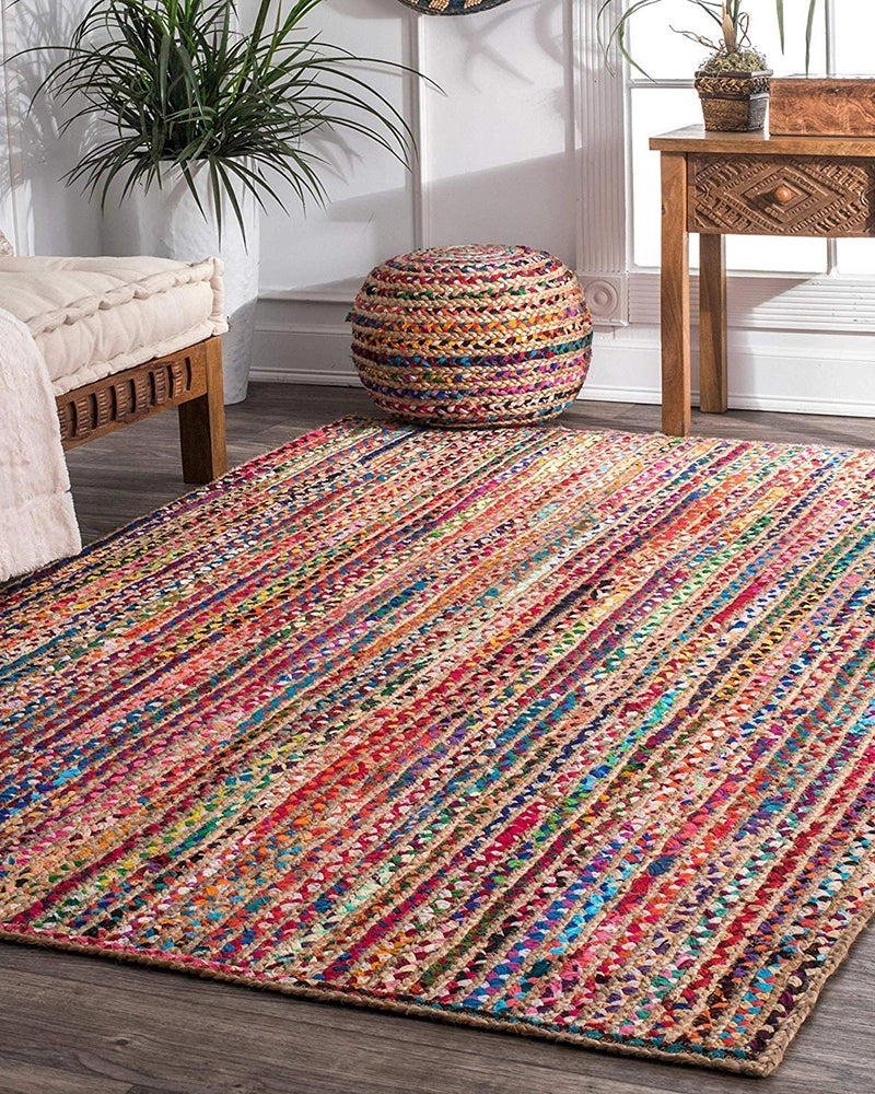 Rustic Multicolor Rectangular Jute Carpet For Bedroom