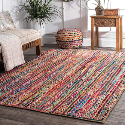 Rustic Multicolor Rectangular Jute Carpet For Bedroom