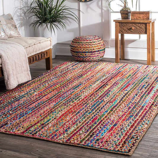 Rustic Multicolor Rectangular Jute Carpet For Bedroom