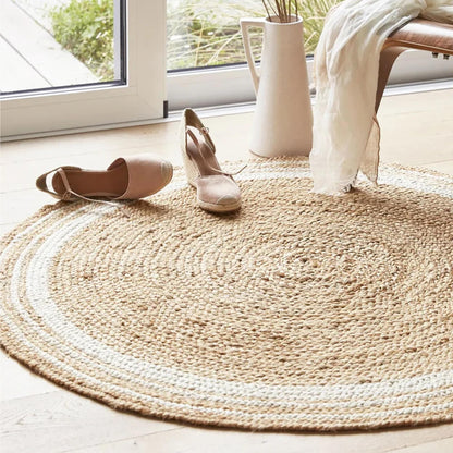 Natural White Round Jute Carpet For Living Room