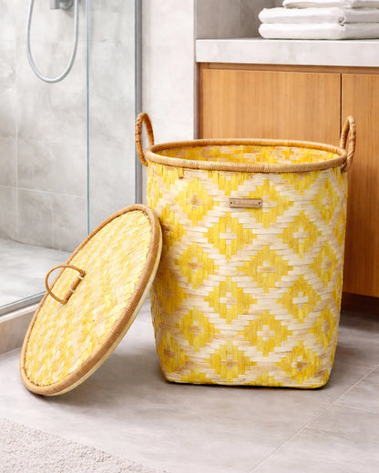 Handwoven Bamboo Laundry Basket with Lid for Stylish Home Organization