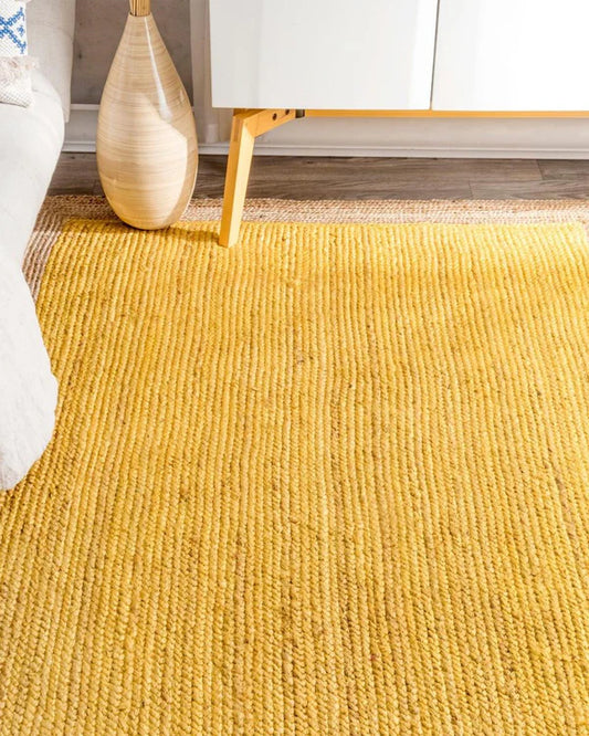 Rustic Yellow Rectangular Jute Carpet For Living Room And Home Interior