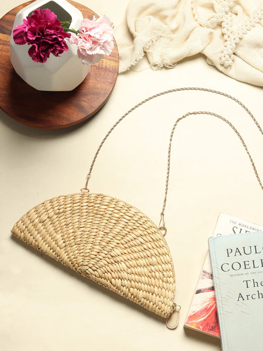 Pochette en paille | Pochette demi-lune | Sac en bandoulière