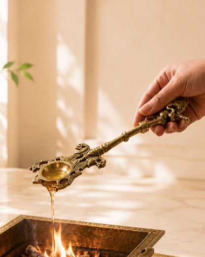 Brass Ganesha Ritual Spoon for Pooja Items and Home Decoration