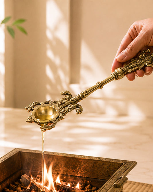 Brass Ritual Spoon with Vishnu Idol for Pooja and Temple Use