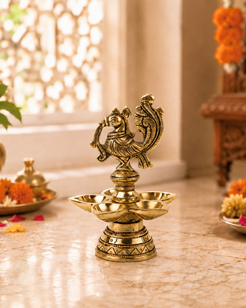Decorative Brass Peacock Diya Perfect for Pooja and Festive Decor