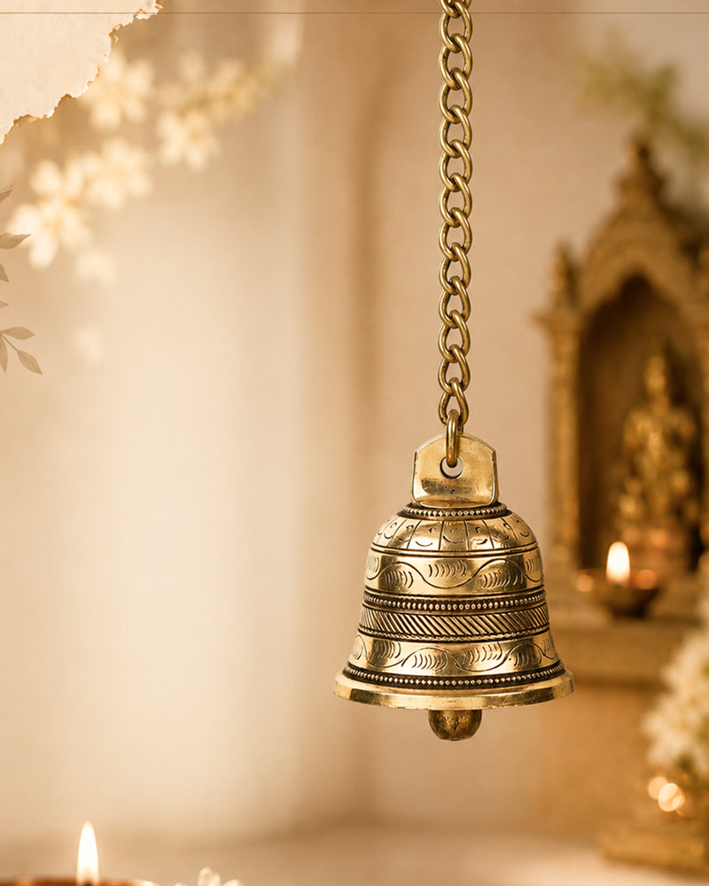 Decorative Brass Hanging Bell Ghanti for Mandir and Pooja Room