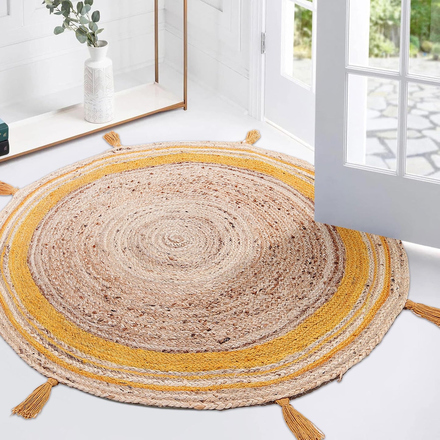 Natural Yellow Round Jute Carpet For Living Room