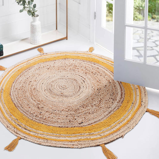 Natural Yellow Round Jute Carpet For Living Room