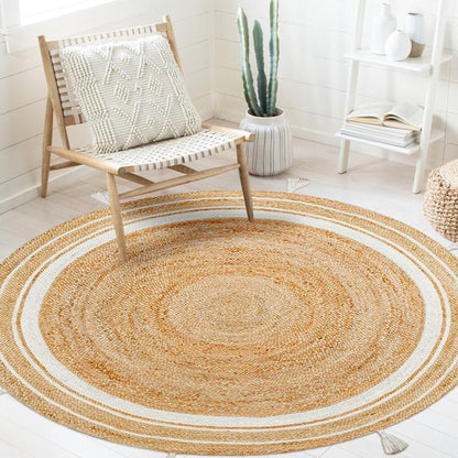 Handmade Beige Round Jute Carpet For Hall And Balcony