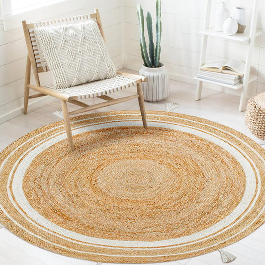 Handmade Beige Round Jute Carpet For Hall And Balcony