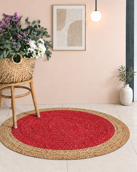 Handwoven Natural Round Jute Carpet For Living Room