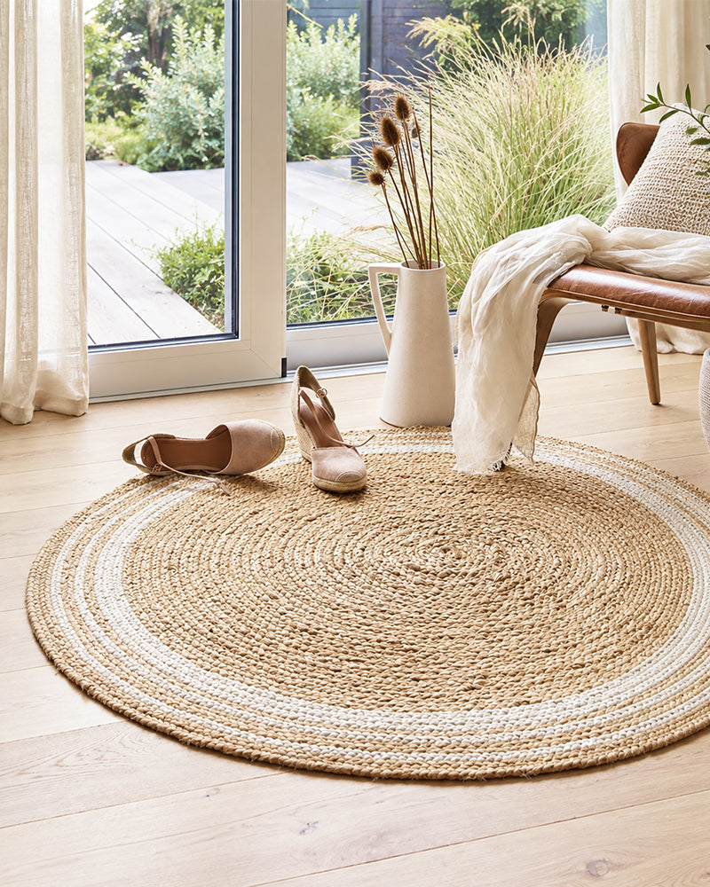 Natural White Round Jute Carpet For Living Room