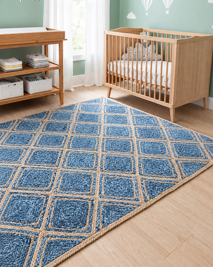 Eco Friendly Blue Rectangular Denim Carpet For Bedroom