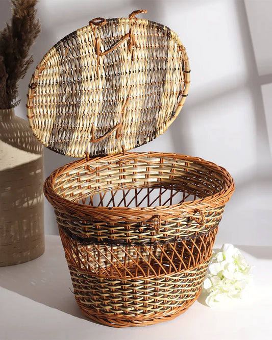Rustic Wicker Picnic Basket Handmade for Beach, Picnic & Weekend Trips