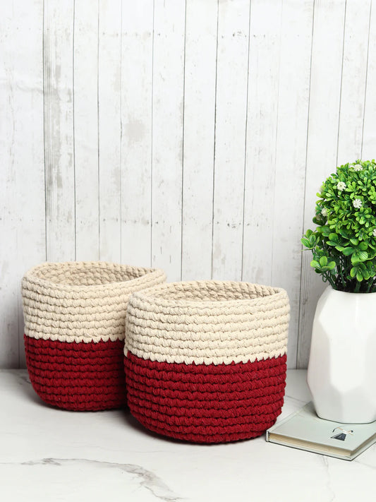 Set of 2 Basket Woven Cotton for Indoor Plants & Everyday Storage