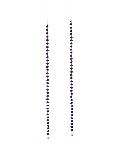 Handcrafted Blue Pom Pom Wall Hanging with Colorful Beads Set of 2
