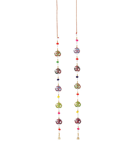 Om Symbol Wall Hanging with Pom Poms and Bells for Home Decoration