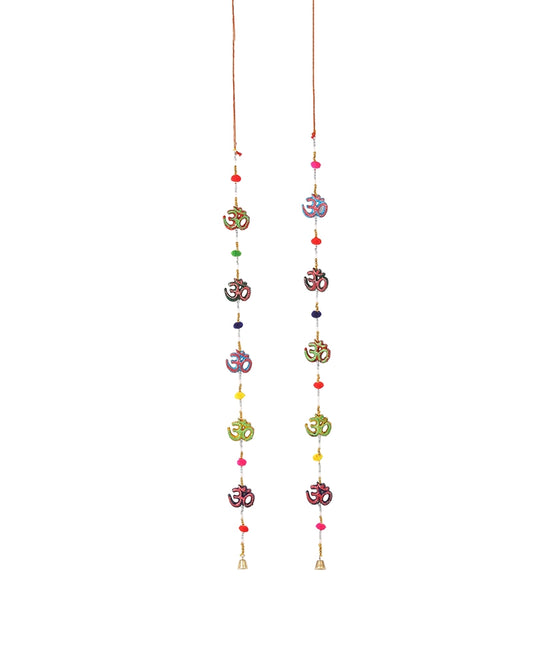 Om Symbol Wall Hanging with Pom Poms and Bells for Home Decoration