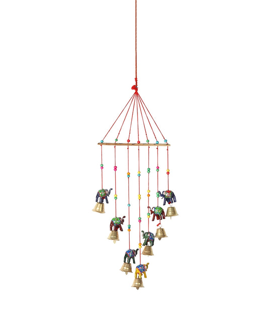 Rajasthani Handmade Wind Chime with Elephant & Colorful Bells for Home Decor