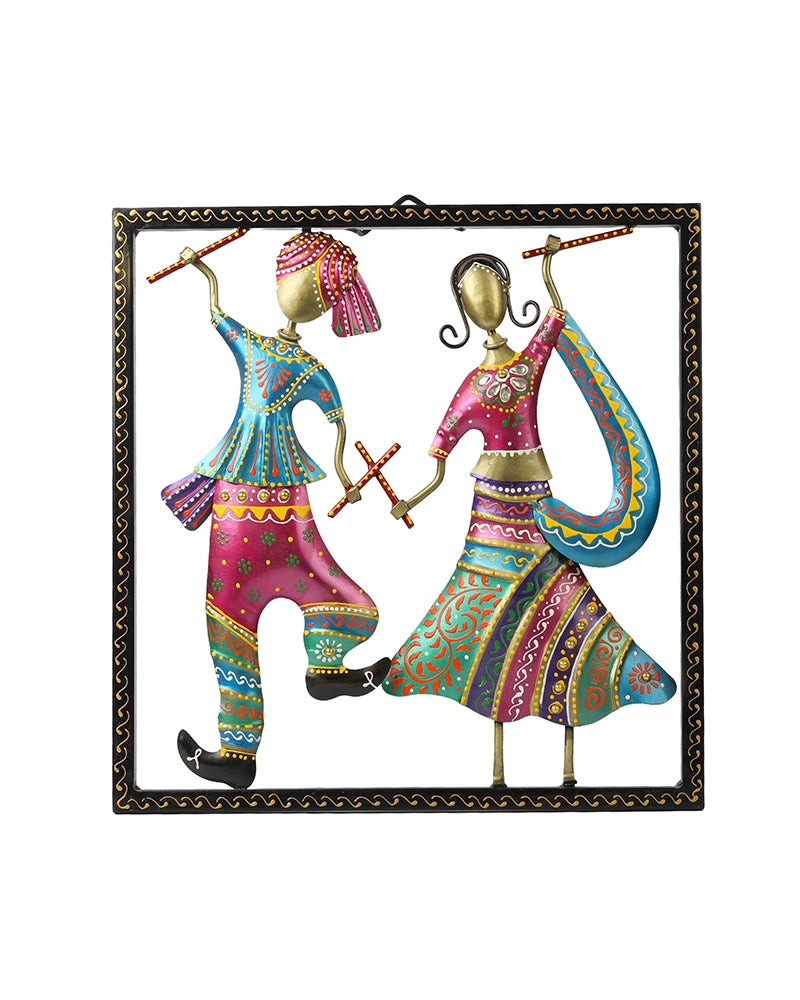 Handcrafted Metal Dandiya Folk Dance Couple Wall Art Showpiece