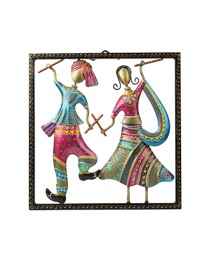 Handcrafted Metal Dandiya Folk Dance Couple Wall Art Showpiece