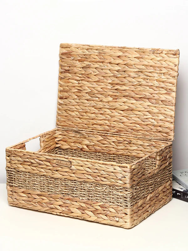 Eco-Friendly Seagrass Lid Box for Scarves, Belts & Wardrobe Essentials