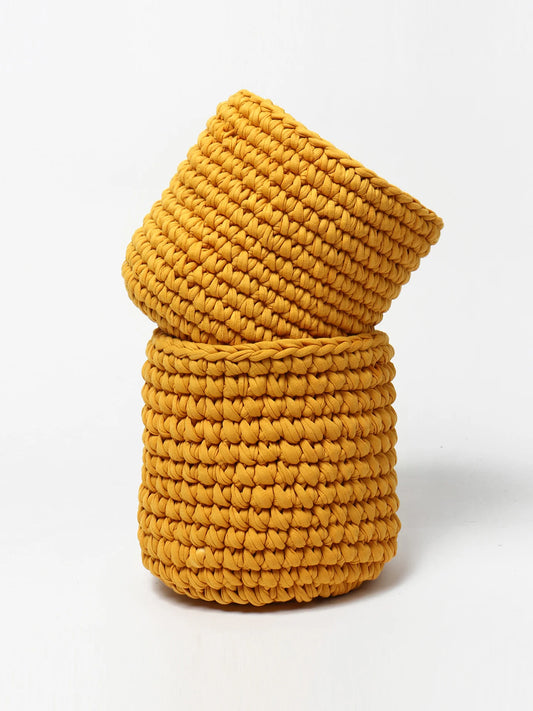 Set of 2 Natural Cotton Basket for Planters & Living Room Storage