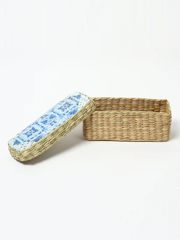 Eco-Friendly Long Seagrass Lid Box for Closet, Desk & Home Organization