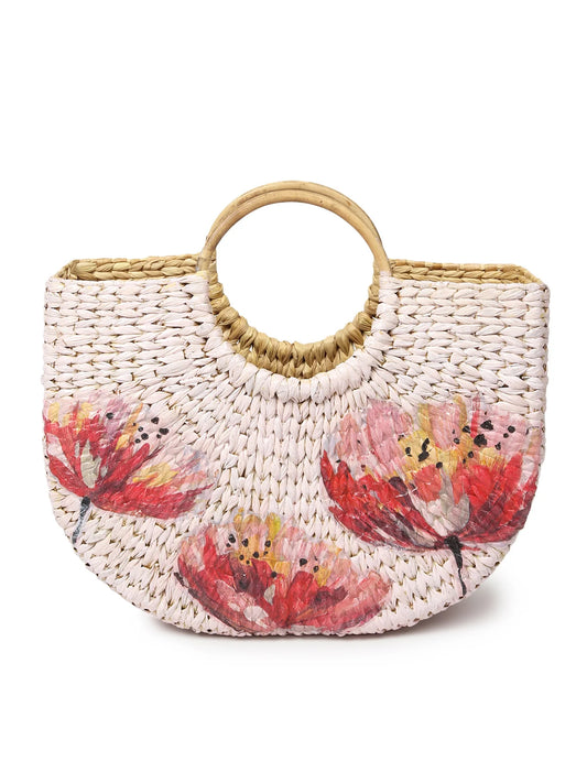 Handmade Seagrass Half Moon Tote Bag for Storage, Shopping