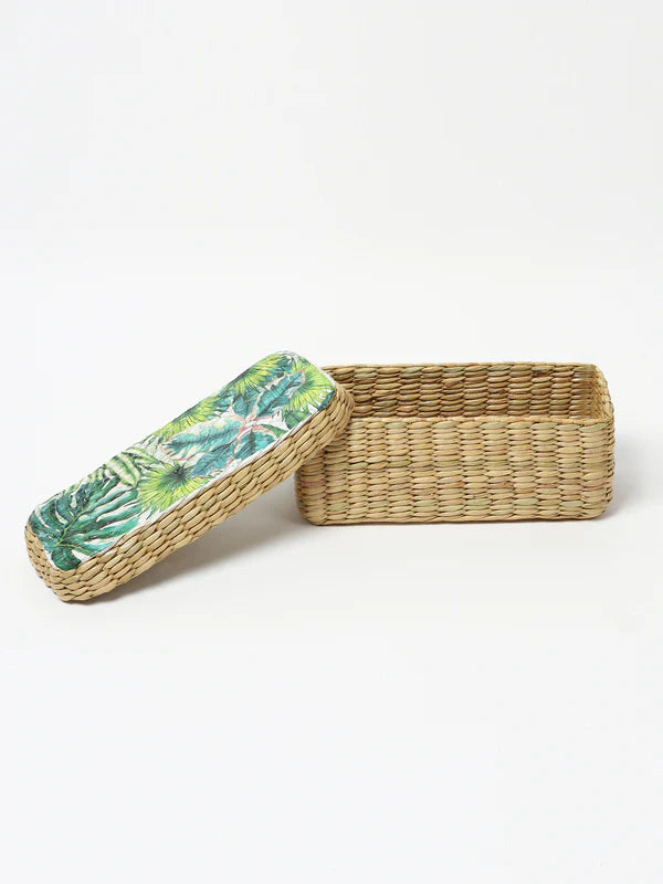 Handwoven Long Seagrass Storage Box for Scarves, Accessories & Small Items