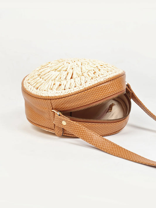 Handwoven Round Raffia Crossbody Sling Bag for Casual and Travel Use