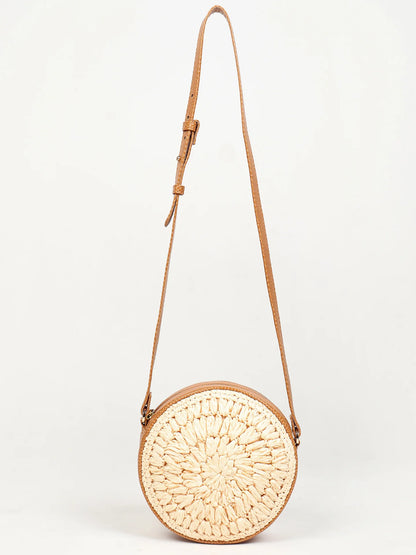 Handwoven Round Raffia Crossbody Sling Bag for Casual and Travel Use