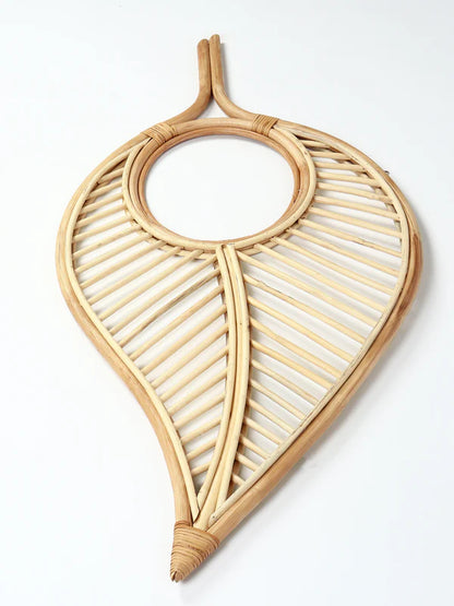Natural Rattan Frame Wall Mirror for Living Room, Bedroom, and Entryway
