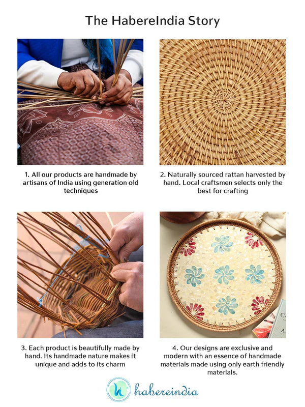 Plateau rond en rotin - Flower Mosaic