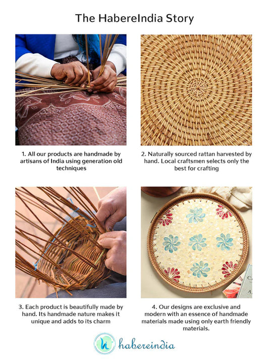 Plateau rond en rotin - Flower Mosaic