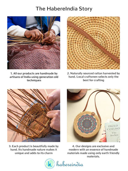 Handwoven Round Rattan Sling Bag for Beach Trips, Travel, and Casual Wear