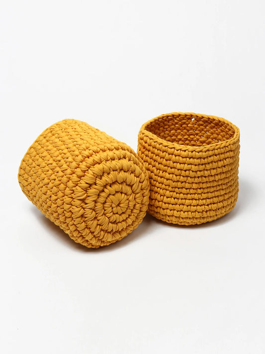 Set of 2 Natural Cotton Basket for Planters & Living Room Storage