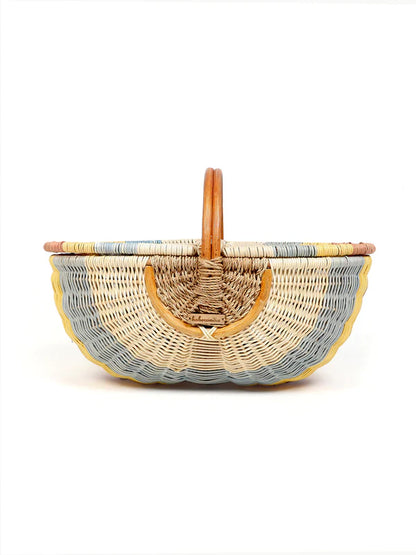 Handwoven Wicker Picnic Basket for Outdoor Dining, Beach & Park Use