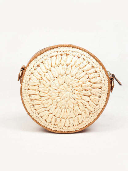 Handwoven Round Raffia Crossbody Sling Bag for Casual and Travel Use