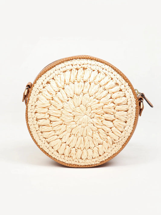 Handwoven Round Raffia Crossbody Sling Bag for Casual and Travel Use