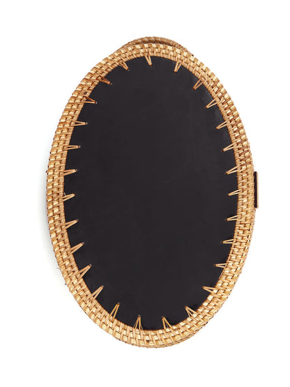 Natural Cane Oval Tray with Blue Tropical Design for Tabletop, Kitchen, and Home Decor