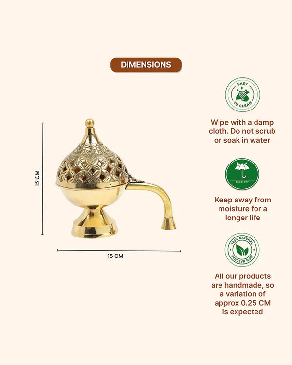 Brass Dhoop Dani for Aarti and Puja with Elegant Sambrani and Loban Holder